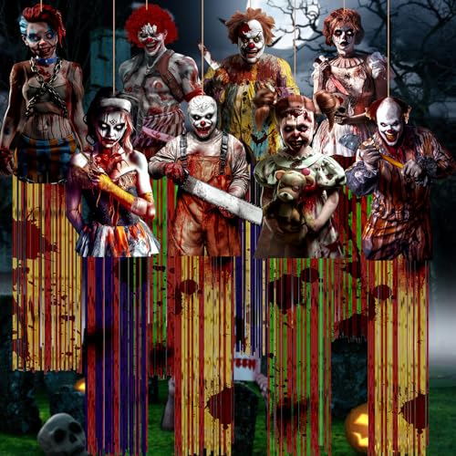 8 Pcs Horror Halloween Clown Outdoor Hanging Decorations with Tas...