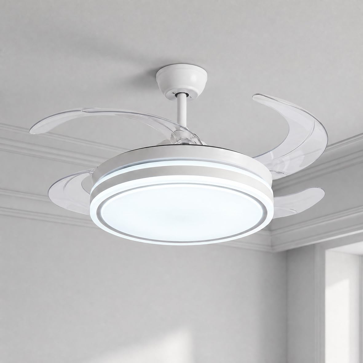 Silamp Ventilatore Da Soffitto Bianco Led Integrato 80w Luce Switch Con Telecomando