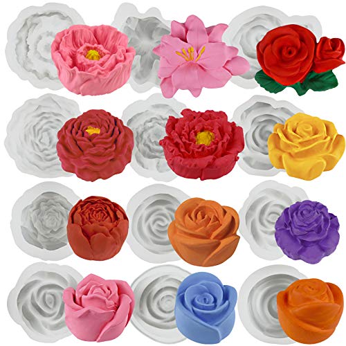 Funshowcase Large Flowers Silicone Molds Set 12-count Height 0.9-1.7inch