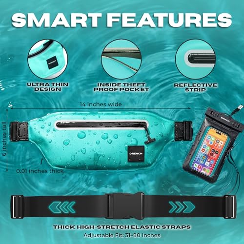 Image of DRENCH 100% Waterproof Fanny Pack Teal - IPX8 Submersible Waterproof Phone Pouch Dry Bag Waist Pack for Kayaking, Snorkeling, Paddle Boarding, Surfing, Boating & Beach Travel Water Sports Gear