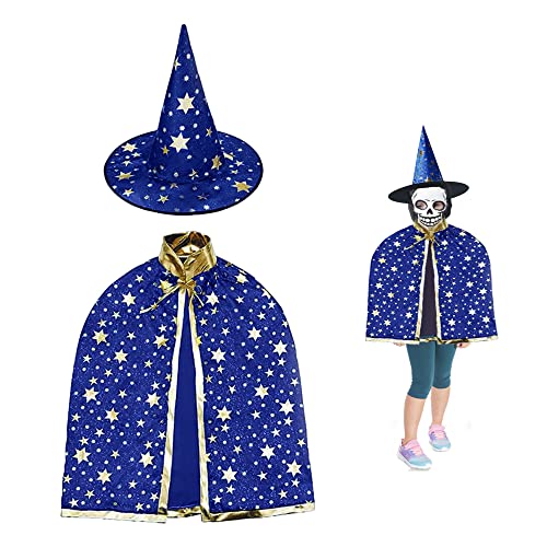 CHLDYCST Kinder Halloween Kostüme, Zauberer Kostüm Kinder Umhang mit Hut, Zauberer Mantel Kinder Kostüm Cosplay Kostüm Jungen/Mädchen Cover