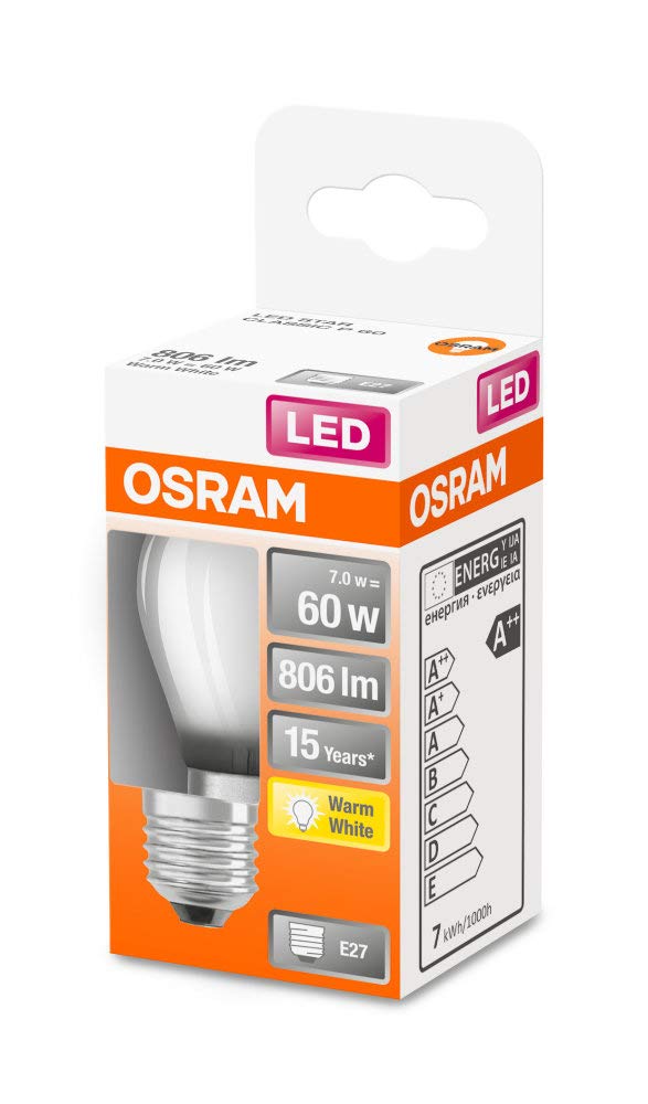 OSRAM LED Retrofit CLASSIC P Lote de 10 x Bombilla LED, Casquillo E14, 2700 K, 6,50 W, Equivalente a 60W, Blanco cálido