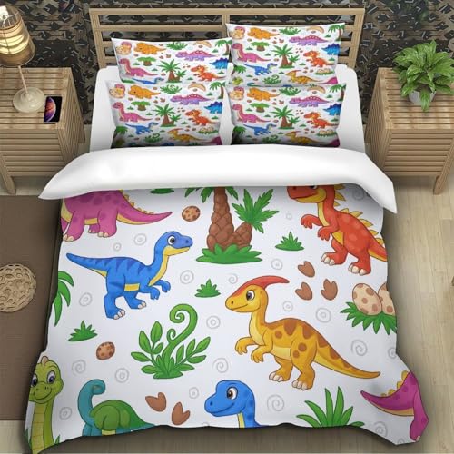 Housse de couette dinosaure anti-acariens avec zip pour lit double 200x200cm