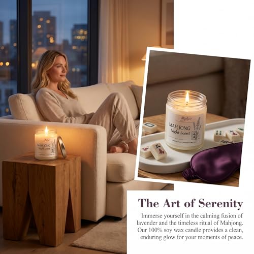 TOPLEPOR Mahjong Night Scent Candle - Unique Game Night Gift Idea, Soy Wax Aromatherapy Candle for Mahjong Night, Friends Game Party, Mahjong Lovers Gifts for Women Men | Lavender Scents, 9oz — view 6