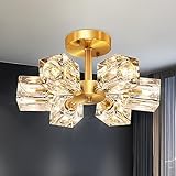 Semi Flush Mount Ceiling Light Fixture Modern 6 Lights Gold Crystal Chandelier,Brushed Nickel Sputnik Chandeliers for Hallway Entryway Bedroom Dining Room Farmhouse Kitchen Office
