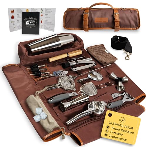 Professional Bartender Kit Travel Bag with Cocktail Shaker Set | Portable Bartending Mixology Bar Set with 18/28 oz Boston Shaker | Pro Bar Tools Perfect for Home, Bar, Parties, Beach, BBQ | 24 Pcs