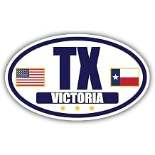 3 Pack | Flag of Texas/American Flag Oval 3M Vinyl Bumper Reflective Sticker Decal | Navy & Gold Victoria, TX Sticker Vinyl Decal
