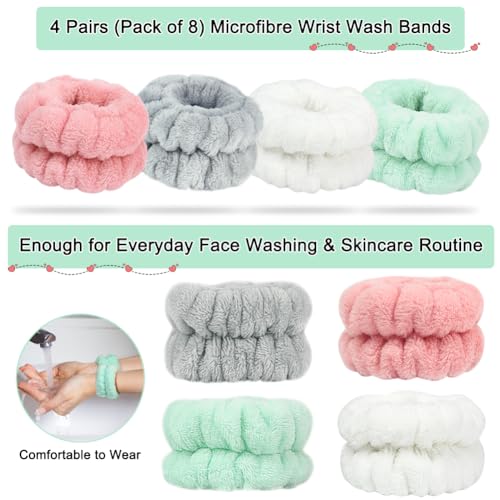 Wrist Bands for Face Washing 8Pcs Skincare Face Wash Wristbands Microfibre Absorbent Wrist Towels Wash Bands for Makeup Spa Cleansing Cuffs to Keep Liquid from Spilling Down Arms - Image 4
