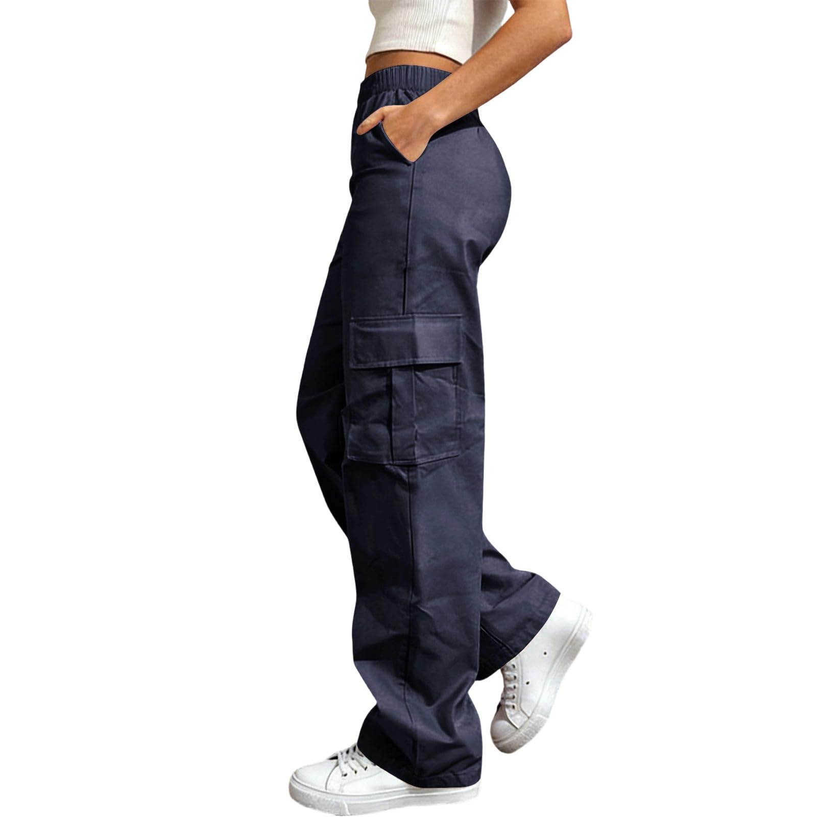 Pantalones cargo para mujer, cintura alta, pierna ancha, pantalones de combate con múltiples bolsillos, pantalones rectos, holgados, holgados, para el trabajo, ropa casual para uso diario, senderismo