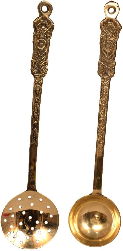 BONA FIDE - Unit of signature metal exports Bonafide Pure Brass Spoon for Serving Cooking and Serving Spoon | Heavy Guage Brass Ladle Diameter 13 inch peetal chamcha