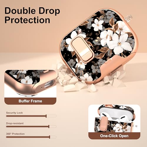 Image of for Apple AirPods Pro 3 Case 2025 with Safety Lock & Foldable Phone Stand | Double Drop Protection,Two-Piece Design, Airpod Pro 3 Case with Keychain & Cleaner Kit, Support Wireless Charging, Flower