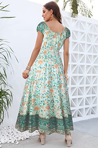 OSTOO Women's 2024 Summer Short Sleeves Boho Floral Print Tiered Casual Flowy Long Maxi Dress, XL