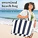 Fit & Fresh Large Beach Bag for Women - Extra Large Travel Tote With Pockets, Navy Stripe