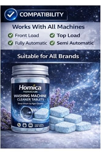 Image of Washing Machine Cleaner Tablets (16 Tablets) | Drum & Pipe Deep Cleaner | Lavender Scent | Removes Odour, Limescale & Residue | For Front Load & Top Load Fully Automatic Washing Machines