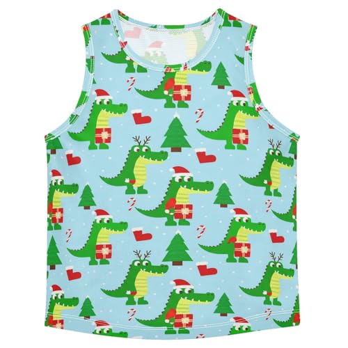 J JOYSAY Christmas Crocodile Trees Blue Boys Tank Top Sleeveless Muscle Shirts Quick Dry Kids T-Shirts 3-15T