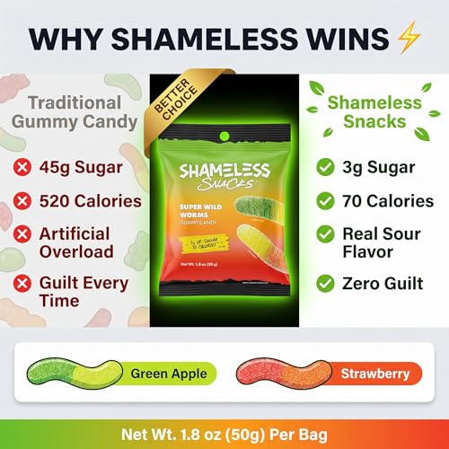 Shameless Snacks Gummy Super Wild Worms 1.8 oz Pack de 3 miniatura 5