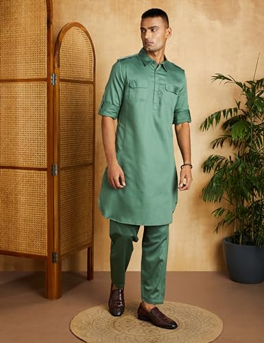 Image of Amazon Brand - Symbol Men's Cotton Solid Kurta Pyjama Set