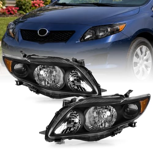 ACANII - For 2009-2010 Toyota Corolla S/XRS Blk Headlights Amber Reflector Headlamp 09-10 Driver + Passenger Side