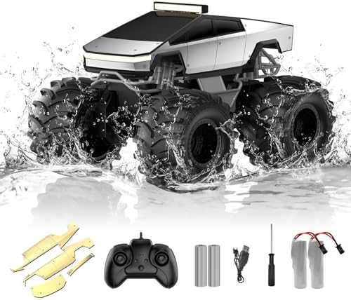 Amphibious Remote Control Car, 1:18 Waterproof RC Truck, 4WD All-Terrain Off-Road Toy for Kids