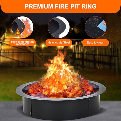Fire Pit Ring for Outside Fire Pit, 36" x 30" x 10" Firepit Ring 2.5MM Steel Heat-Resistant Large Bonfire Fire Pit Insert Round, Above or In-Ground Fire Pit, for Camping Garden Backyard