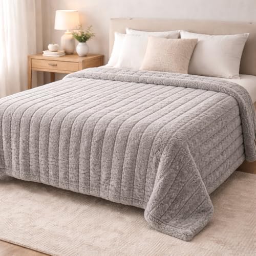 Image of WONJU Ultra Plush Mink Blanket | Soft Warm Fleece Blanket for Double Bed | Luxury Winter Blanket for Bed, Sofa, Couch & Travel | Machine Washable (Gery)