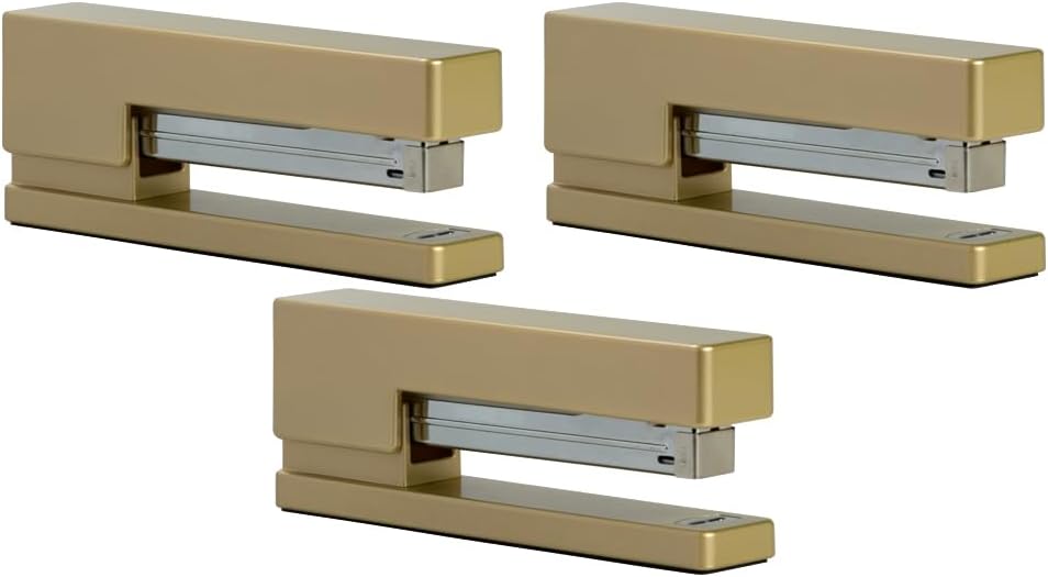 JAM PAPER Modern Desk Stapler - Gold - 3/Pack