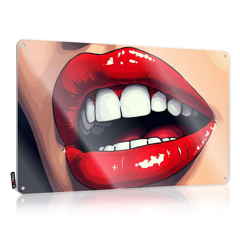 Sujd Colour A Close-Up Of Lips Painted With Bold Red Lipstick. Handcrafted Decorations | Framed Vintage Style Custom Outhouse Decoration Easy Hang(30X40cm)