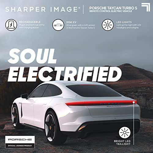 Sharper Image Porsche Taycan Turbo S Remote Control Electric Car, Working LED Lights & USB-C Charging Station, 1:20 Scale RC Model, Rechargeable Battery