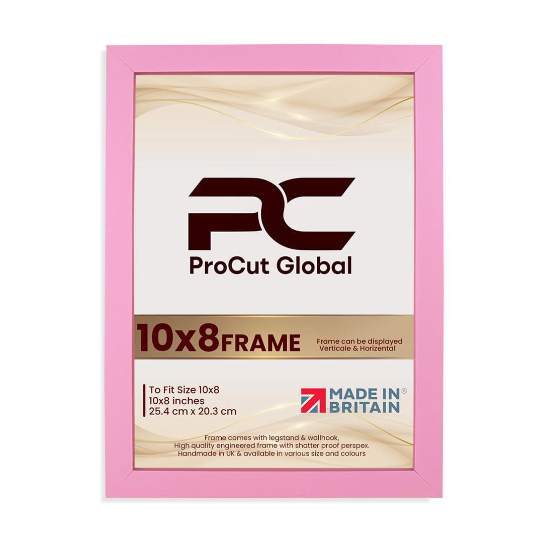 Procut Global 10X8 Pink Picture Frames – Sleek Wooden Photo Frame with Shatterproof Perspex for Wall or Tabletop – Perfect for Posters, Certificates, Prints–Multiple Sizes & Colors Available