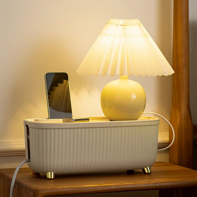 Homebliss Cable Management Box - Cord Organizer Box 13.7*5.9*5.3in -Insulated Cable Storage Box for TV, Computer, Laptop Power Strips -Fashionable Power Strip Box for Home, Office - Light Beige