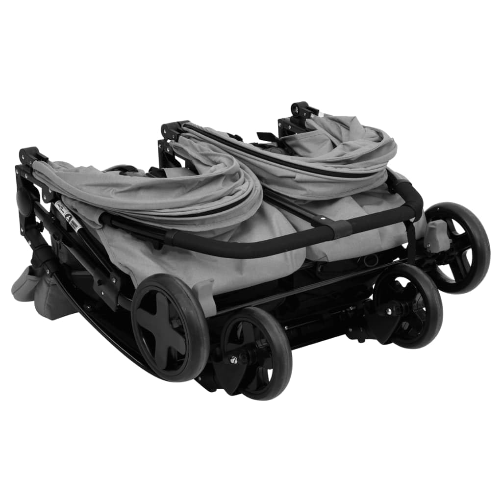 Willood Tandem Kinderwagen Zwillingskinderwagen Hellgrau Schwarz Stahl