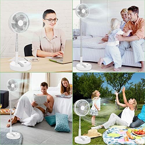 LBSTP Portable Standing Fan with Remote Control, 7.5 Inch Foldable Pedestal Fans, 7200mAh Rechargeable Battery USB Powered Floor Fan, Height Adjustable, 4 Speeds, Quiet Camping Desk for Bedroom