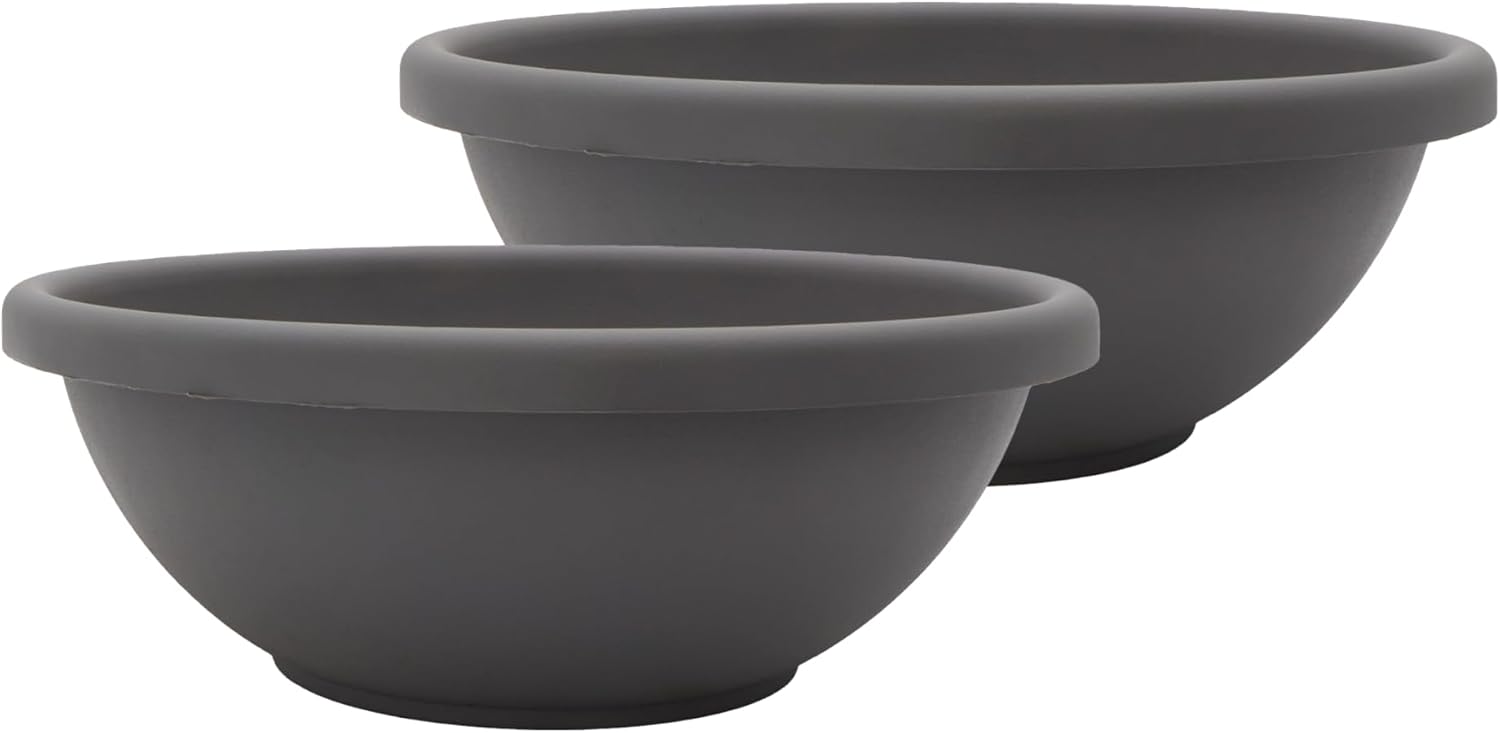 (Incomplete 1 piece only) The HC Companies Shallow Planter with Drainage - Contemporary Garden Bowl Planter for Flowers, Herbs & More - Round Succulent Planter Pot for Indoors and Outdoors (15.5\" Warm Gray, Pack of 2)
