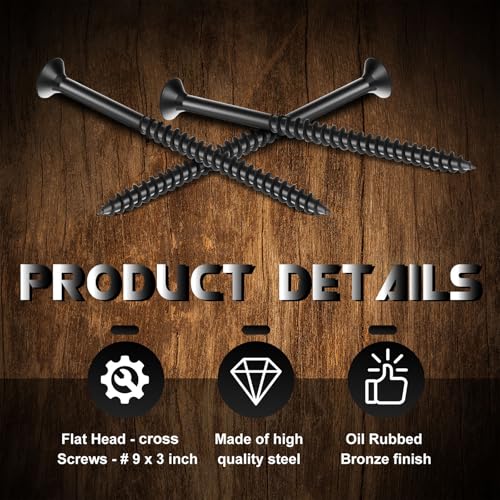 Hicarer 48 Pcs Tornillos para Madera Acabado Bronce Aceitado 9 x 3 Pulgadas Cabeza Plana Anticorrosión para Puerta y Gabinete miniatura 3