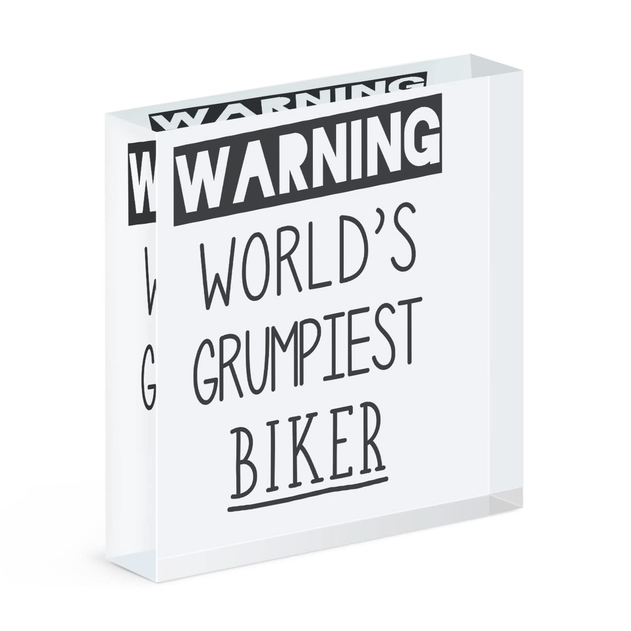 Cadre photo acrylique motard grincheux transparent avec bloc autoportant