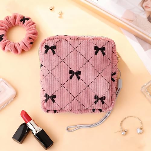Image of Paterr 4 Pcs Period Bag for Teen Girls Corduroy Portable Sanitary Napkin Storage Bag Hand Wrist Strap Lanyard String Holder Tampons Holder Pouch for Purse First Period Gift (Fashionable Style)