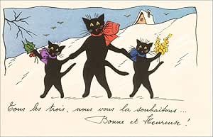 French Black Cats in Snow - Vintage Image
