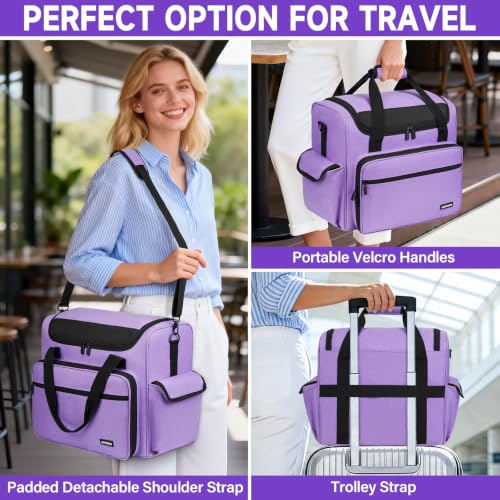 Image of Craft Bag for Scrapbook Supplies, Large Scrapbook Tote with 15.6'' Laptop Sleeve, Art Supply Storage Bag with Multiple Pockets for Scrapbooking Tools, Purple