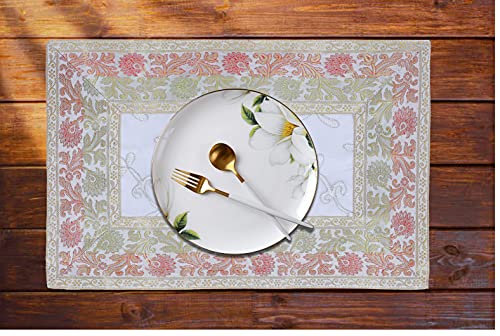 Image of Embroidery Home Decor Decorative Silk Dining Table Mats 6 Pieces Placemats 45x30 Cm (White)