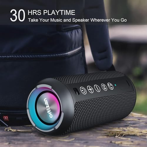 Image of Ortizan Portable Bluetooth Speaker, IPX7 Waterproof, Wireless, Big Sound and Deep Bass, 24W Stereo, TWS Pairing, 30Hrs Playtime, Bluetooth 5.3, RGB Lights, for Home /Party /Outdoor /Beach (X10 Black)
