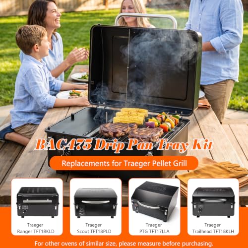 Image of BAC475 Grill Drip Tray for Traeger Scout & Ranger Pellet Grills Stainless Steel Drip Pan Replacement Parts for Traeger Pellet Grill Model TFT18KLD