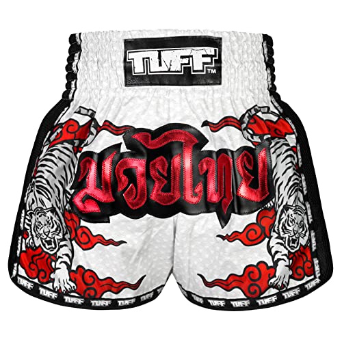 Tuff Sport Retro Muay Thai Shorts Boxing Shorts Classic Slim Cut MMA Kickboxing Workout Set Clothing Training, Tuf-msc121-wht, XL