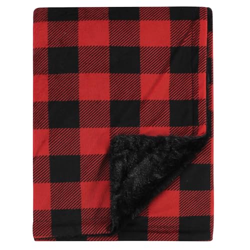 Image of Hudson Baby Unisex Baby Plush Blanket with Furry Binding and Back, Buffalo Plaid, One Size