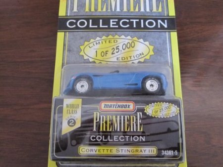 1995 - Tyco - Matchbox Premiere Collection - World Class Series 2 - Covette Stingray III - Metallic Blue Convertible - #34361-5 / 1:64 Scale Die Cast - 1 of 25,000 - New - Out of Production - Limited Edition - Collectible by Matchbox