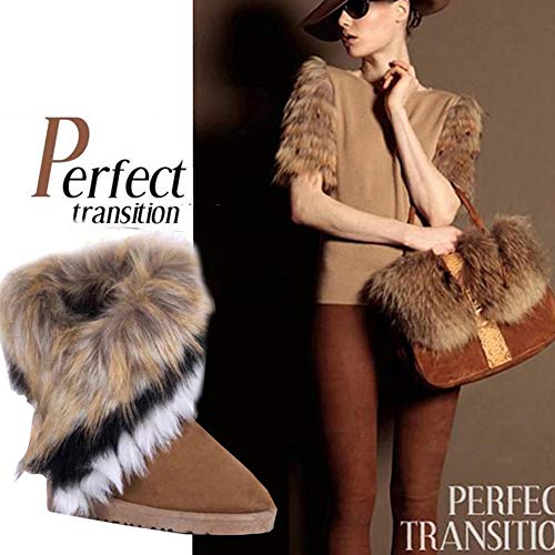 Women Winter Warm high Long Snow Ankle Boots Faux Fox Rabbit Fur Tassel Shoes4