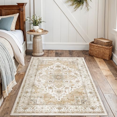 AMADA HOMEFURNISHING 3x5 Washable Area Rug, Low-Profile Entryway Rug with Non-Slip Backing & Durable Edge Binding, Vintage Rugs for Bedroom, Entryway & Kitchen AMADA HOMEFURNISHING 3x5 Washable Area Rug, Low-Profile Entryway Rug with Non-Slip Backing & Durable Edge Binding, Vintage Rugs for Bedroom, Entryway & Kitchen