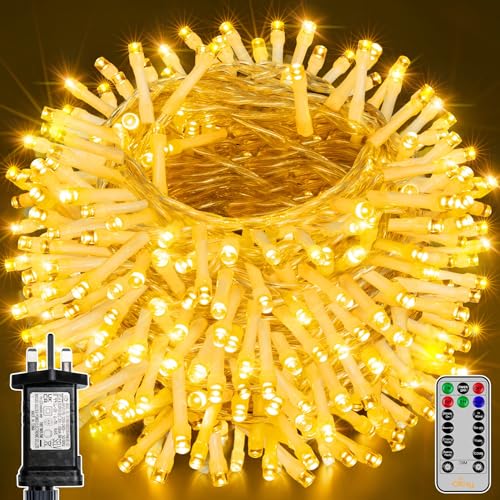 Ollny Fairy Lights Plug in - 60m 600 LED Fairy Lights Outdoor Waterproof, 8 Modes/Remote/Timer Bright Warm White String Lights Mains Powered, Outside Indoor Garden Tree Wedding Party Decorations