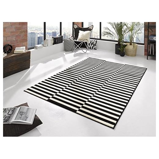HANSE Home Panneau-Tapis Poils Courts Motif Graphique Moderne pour Salle à Manger, Salon, d'enfant, Couloir, Chambre à Coucher, Cuisine-Noir crème, 120 x 170 cm, Polypropylène, 120 cm x 170 cm