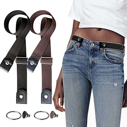YUNDUOJIA 6 Sets No Buckle Comfortable Elastic Stretch Belts for Womens, Black Elastic Waist Adjustable Invisible Belts for Jeans Pants
