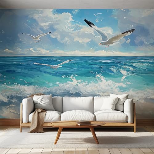 Générique Papier Peint Panoramique Mouette Mer Plage - Papier Peint Pour Chambre, Salon, Mur TV Artistique, Restaurant Décoration Image Photo Murale, 400 x...